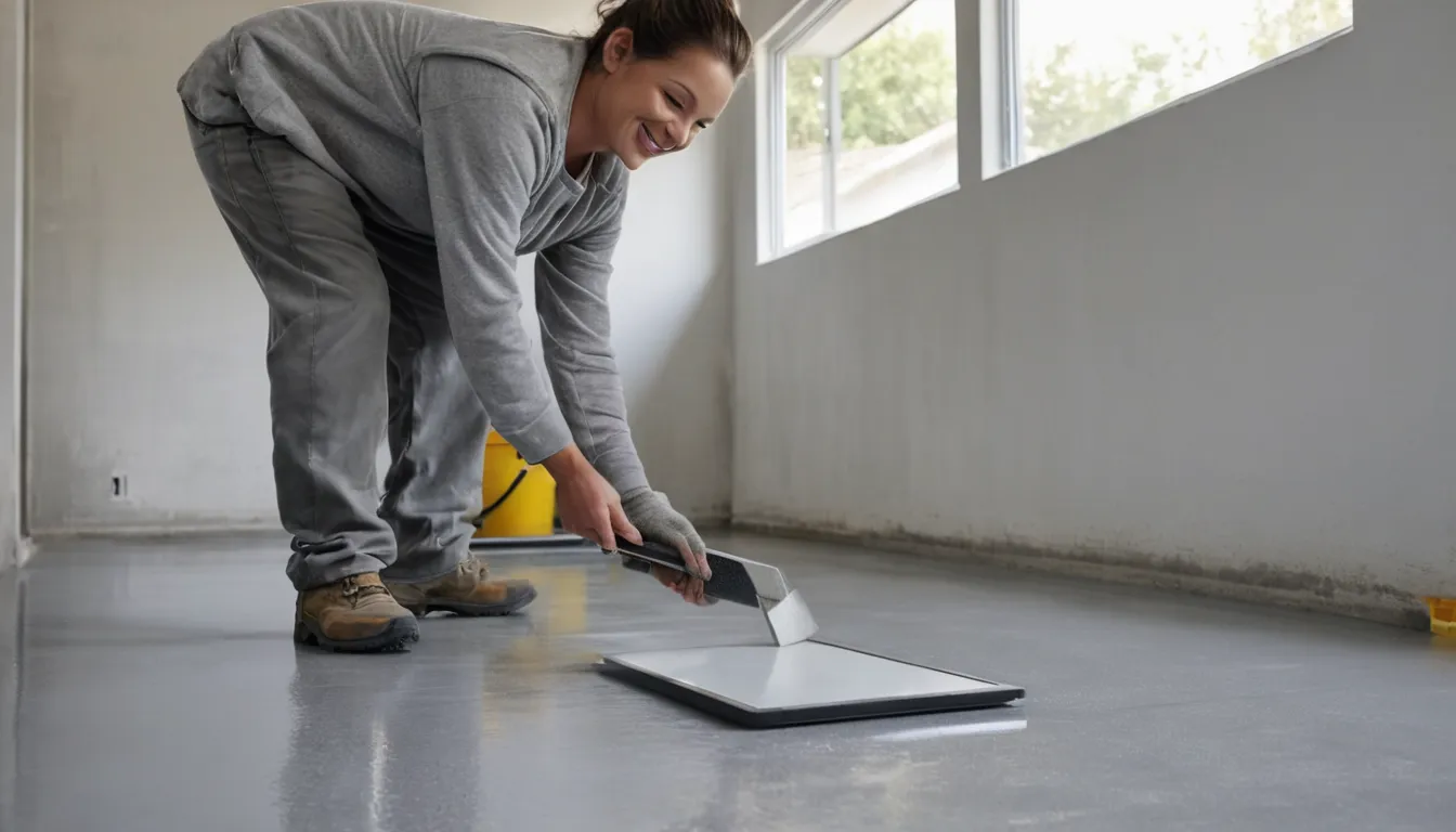 Provider applying a concrete coating to a basement floor in a Sterling Heights home